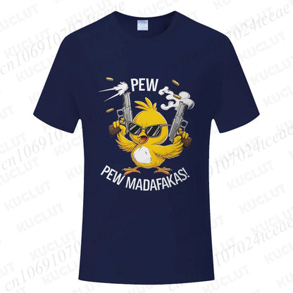 Pew Pew Madafakas Men's T-shirts Cute Chick Funny Graphic Tops Summer Short Sleeve Tees Trendy Streetwear Male Oversized Clothes