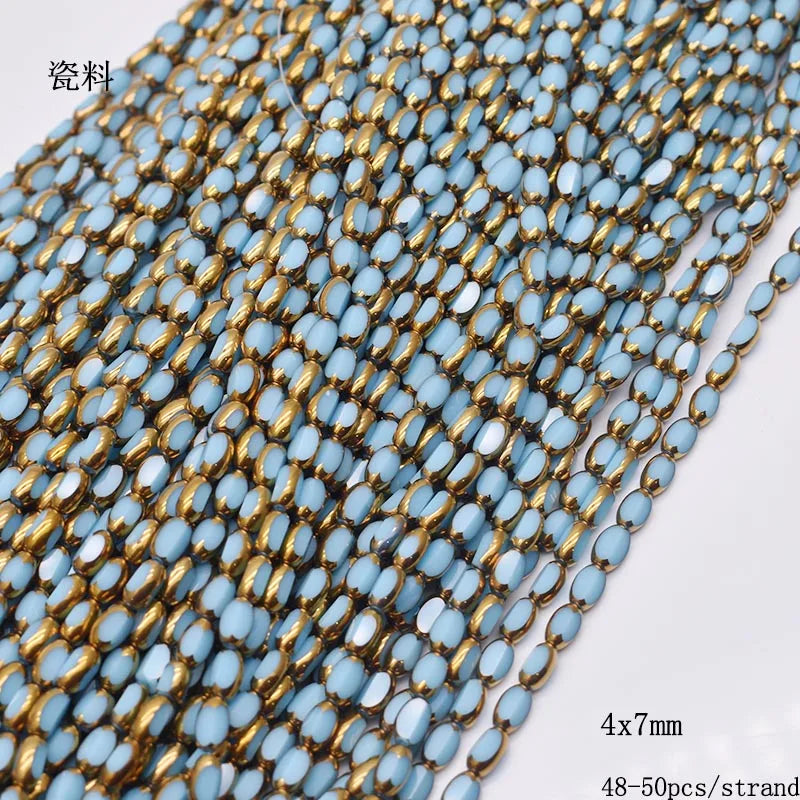4x7mm 50pcs/lot Briolette Oval Glass Beads Plating Gold Color Crystal Glass Loose Spacer Beads For Beads for Jewelry Making DIY