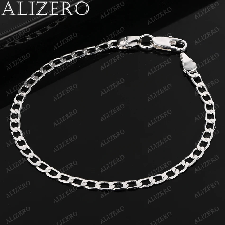 ALIZERO 925 Sterling Silver Bracelet 4/6/8/10/12mm Side Chain Bracelets For Men Women Fashion Fine Jewelry Wholesale