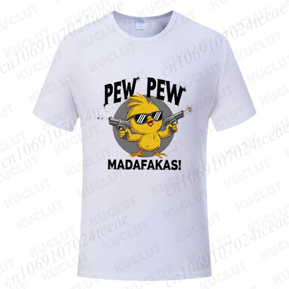 Pew Pew Madafakas Men's T-shirts Cute Chick Funny Graphic Tops Summer Short Sleeve Tees Trendy Streetwear Male Oversized Clothes