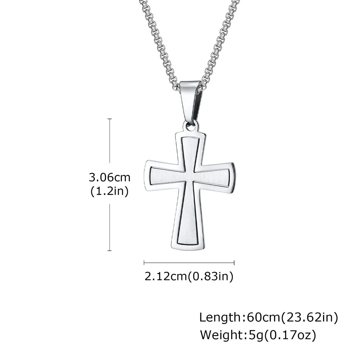 Basic Punk Cross Necklace for Men Boys,Stainless Steel Silver Color Cross Pendant Necklace,Christian Religious Jewelry Gift