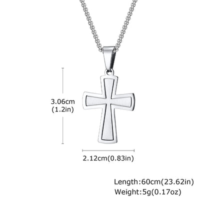 Basic Punk Cross Necklace for Men Boys,Stainless Steel Silver Color Cross Pendant Necklace,Christian Religious Jewelry Gift