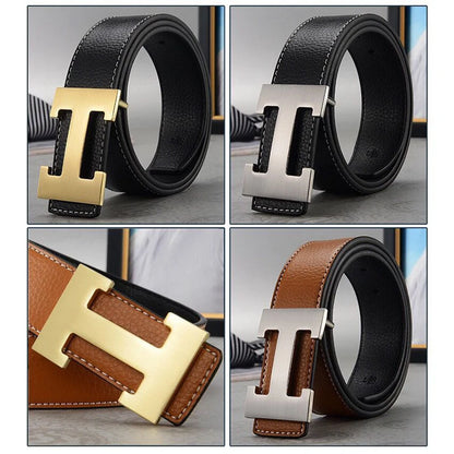 2025 New Casual Men's Belt High Quality Designer Genuine Second Cow Leather Belts Strap Male Metal Smooth Buckle Fashion