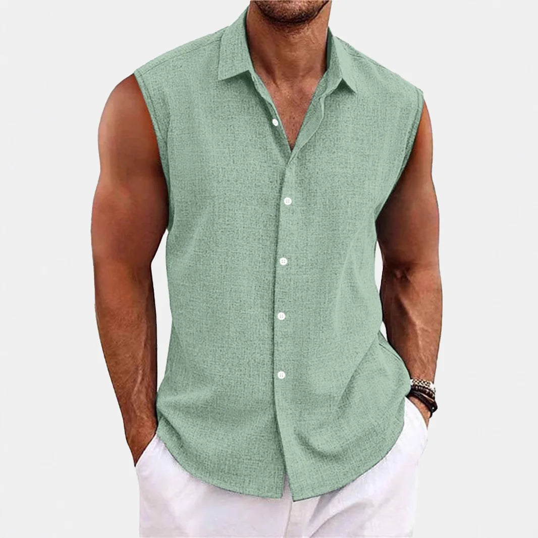 Men's Summer Short Sleeve Shirt Casual Solid Color Beach Top with Collar Lightweight Breathable Casual Button Up Shirts for Men