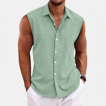 Men's Summer Short Sleeve Shirt Casual Solid Color Beach Top with Collar Lightweight Breathable Casual Button Up Shirts for Men