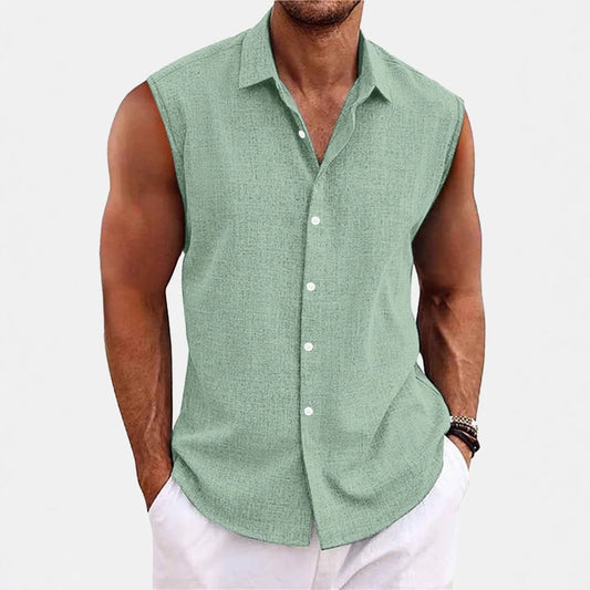 Men's Summer Short Sleeve Shirt Casual Solid Color Beach Top with Collar Lightweight Breathable Casual Button Up Shirts for Men