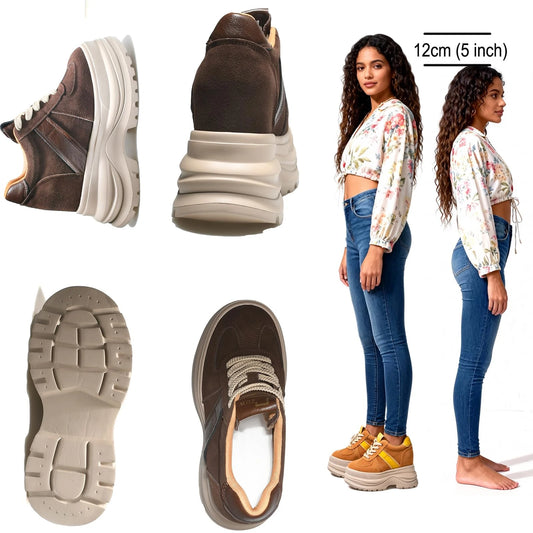 Fujin Elevator Shoes for Women Fall Spring New Platform Sneakers 12cm Height Increase Chunky Shoes for Petite Women Chunky Shoes