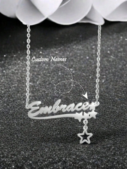  DOREMI Personalized Custom Necklace For Women Hollow Stars Pendant Customized Name Multiple Fonts To Choose For Gift Necklace