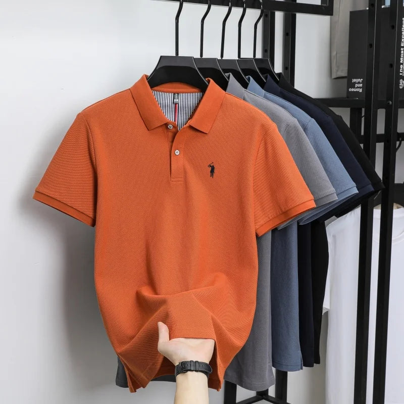 100% pure cotton men's breathable short sleeve T-shirt high-end luxury brand embroidered loose casual summer business polo shirt