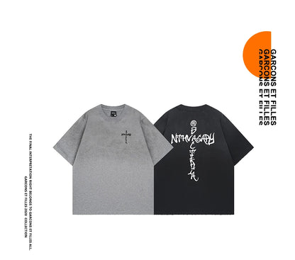 Retro Washed Oversized T-shirt Men Clothing Hip Hop Y2k T Shirts High Quality Short Sleeve Letter Printed Tees 2026 New In Tops