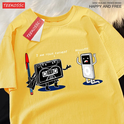Fun Cassette Tape I Am Your Father Male Clothes Hip Hop Oversize T-Shirts Summer Casual Short Sleeve Cotton Loose Street T Shirt