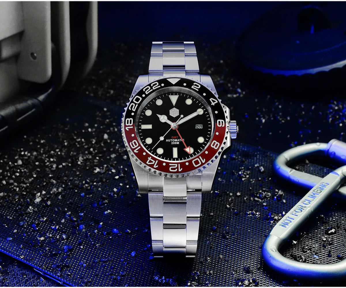 San Martin Luxury GMT Hangzhou 6460 Men Automatic Mechanical Watch Business Sports Waterproof 200m Sapphire Full Luminous SN0016