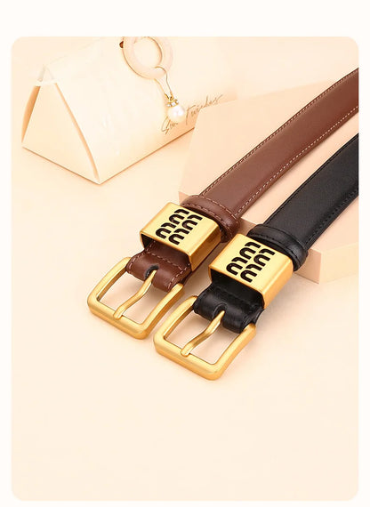 Genuine leather cowhide belt for women; versatile decorative waist belt with a sense of design; fashionable denim belt for ladie