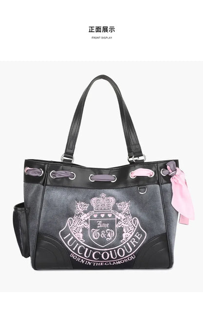 Ladies Large-Capacity Tote Bag Y2K Women Vintage Retro Chic Embroidery Velvet Handbags Girl Shopping Shoulder Bag Women's Purses