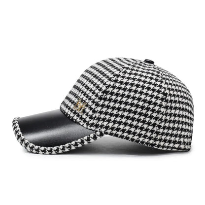Autumn & Winter New Style Houndstooth Wool Blend Baseball Cap, Women's Versatile Fashion Cotton Hat