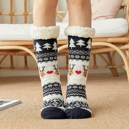 Christmas Gift Thermal Socks Women Winter Warm nightwear Plush Soft Floor Fuzzy Fluffy Fur Slipper Sock Thick Ladies Cute Cow