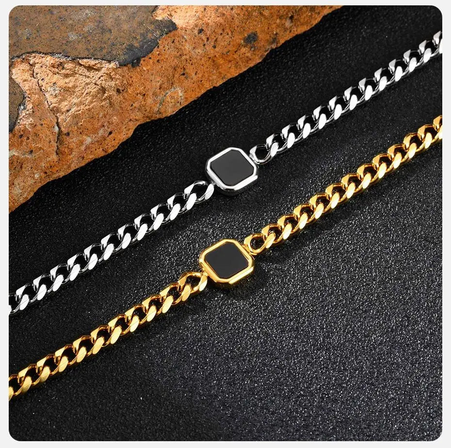 Vnox 5mm Width Adjustable Chain Bracelet for Men, Stainless Steel Acrylic Six-Sided Polished Jewelry Gifts for Husband Son‌ Him