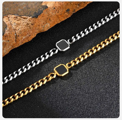 Vnox 5mm Width Adjustable Chain Bracelet for Men, Stainless Steel Acrylic Six-Sided Polished Jewelry Gifts for Husband Son‌ Him