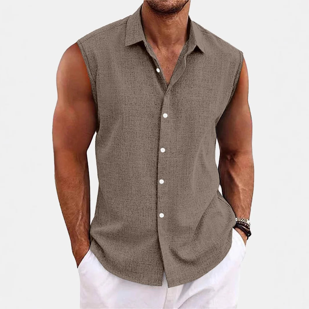 Men's Summer Short Sleeve Shirt Casual Solid Color Beach Top with Collar Lightweight Breathable Casual Button Up Shirts for Men