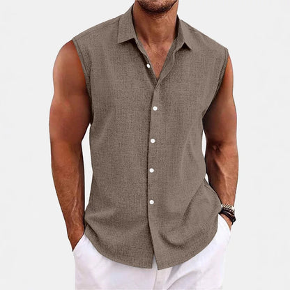 Men's Summer Short Sleeve Shirt Casual Solid Color Beach Top with Collar Lightweight Breathable Casual Button Up Shirts for Men
