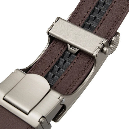 3.5cm High End Handsome Alloy Automatic Buckle Belt Men's Durability PU Leather Waistband Fashion Business Male Waist Straps
