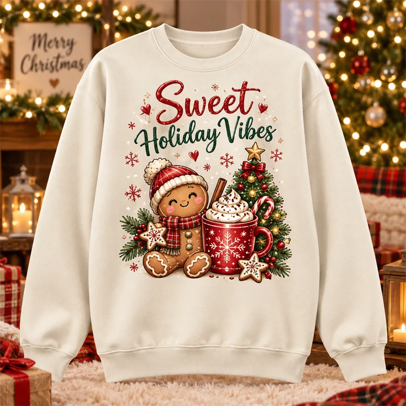 Christmas Crewneck Sweatshirt Santa Snowman Penguin Cat Dog Moose Holiday Graphic Pullover Winter Casual Party Streetwear Top