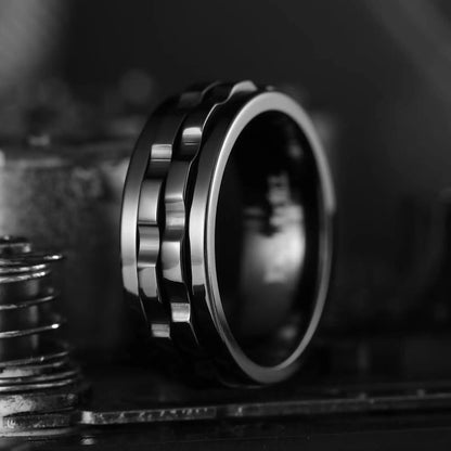 Fashion Punk Style Gear Rotating Anxiety Fidget Ring Titanium Steel Chain Spinner Rings For Men Rock Biker Wedding Party Jewelry