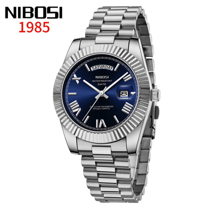 NIBOSI Mens Watches Top Brand Luxury Gold Diamonds Classic Watch Men Auto Week Date Watch Waterproof Stainless Steel Wristwatch
