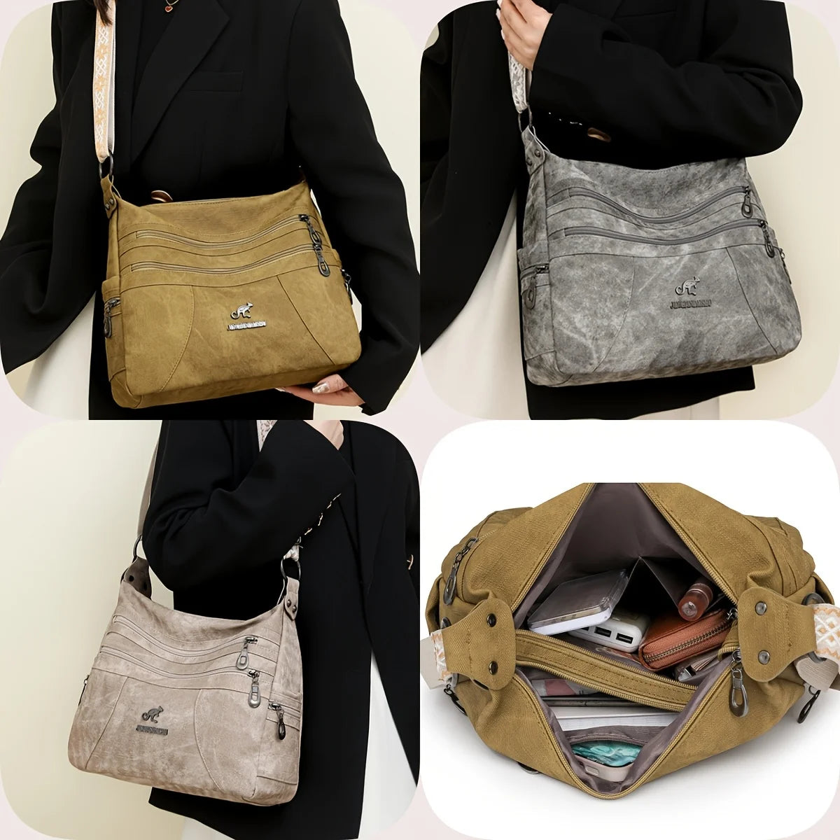 Vintage Style Shoulder Bag for Women Multi Layer Versatile Faux Leather Crossbody Bag Casual Handbag Purse with Zipper Closure