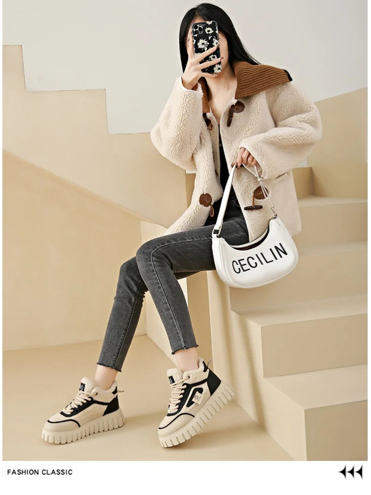 Fleece-Lined Warm High-Top Soft Men's Casual Sports Cotton Shoes Women's Anti-Slip Wear-Resistant