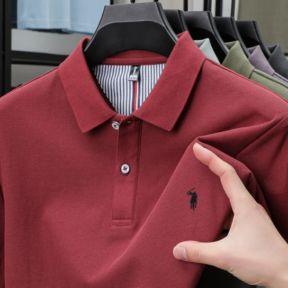 100% pure cotton men's breathable short sleeve T-shirt high-end luxury brand embroidered loose casual summer business polo shirt