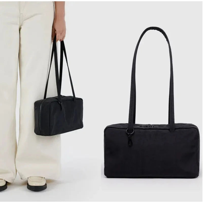 Simple Large-capacity Square Shoulder Bag Fashion Plaid Nylon Handbag Durable Canvas Material Travel Bag Daily Use Storage Bag