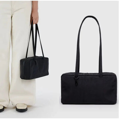 Simple Large-capacity Square Shoulder Bag Fashion Plaid Nylon Handbag Durable Canvas Material Travel Bag Daily Use Storage Bag