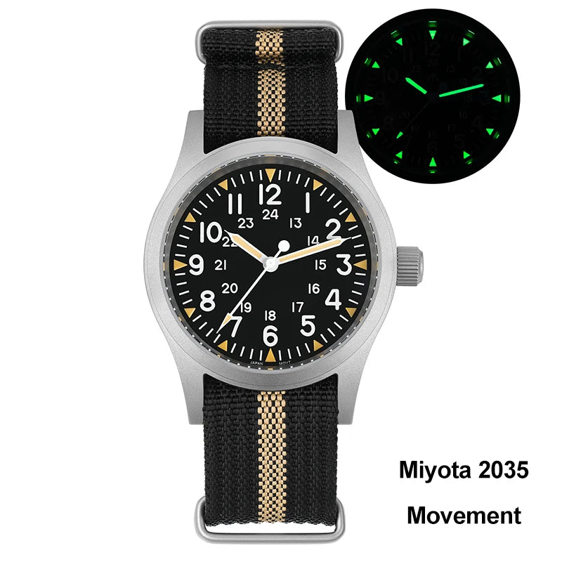 Militado ML05 38mm Quartz Watch Miyota 2035/Ronda 515 Movement Watches Domed Sapphire Crystal Luminous 100m Waterproof Watches