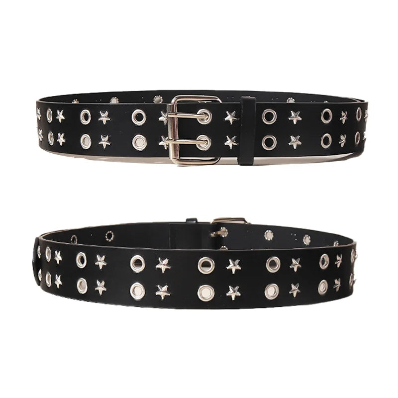 Black Belt for Women and Men, Unisex Personality Five-Pointed Star Studded Buckle Jeans Belt for Men Business style High Quality