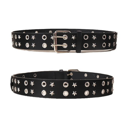 Black Belt for Women and Men, Unisex Personality Five-Pointed Star Studded Buckle Jeans Belt for Men Business style High Quality
