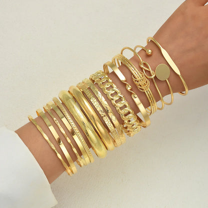 Fashion Minimalist Elegant Metal Textured Resin Cuff Bangle Bracelet Set Boho Adjustable Layered Wristband Daily Party Jewelry