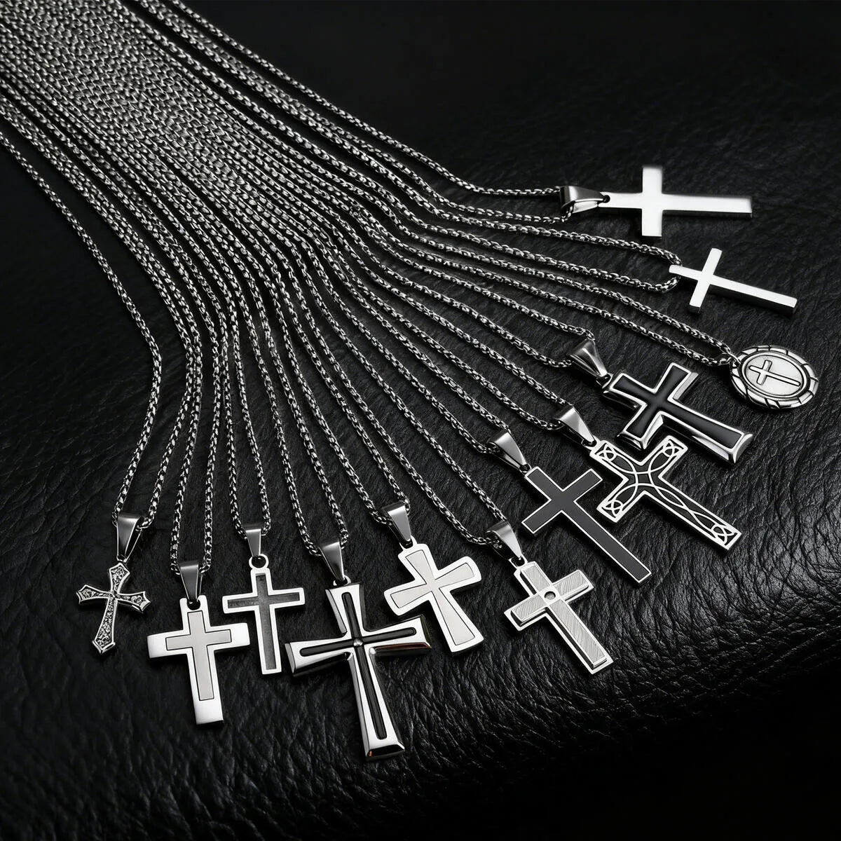 Basic Punk Cross Necklace for Men Boys,Stainless Steel Silver Color Cross Pendant Necklace,Christian Religious Jewelry Gift