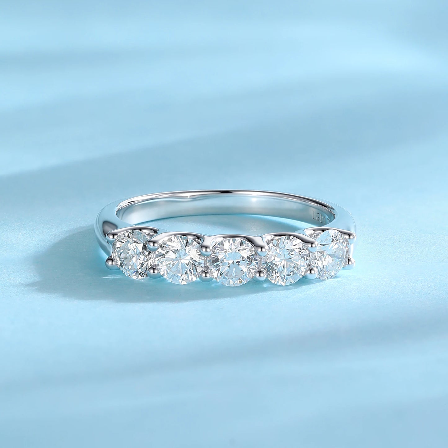 Lab Grown Diamond Eternity Band 1.1cttw 5 Stone D Color VVS Clarity 4mm S925 Sterling Silver Anniversary Wedding Rings