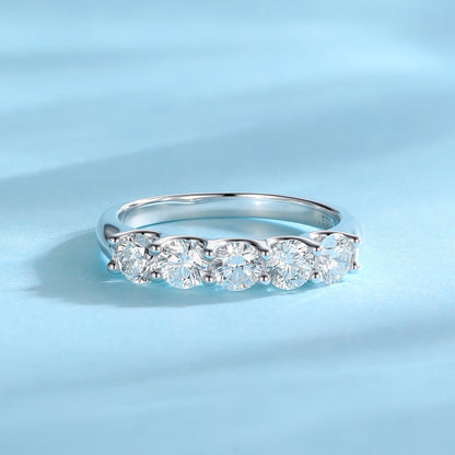 Lab Grown Diamond Eternity Band 1.1cttw 5 Stone D Color VVS Clarity 4mm S925 Sterling Silver Anniversary Wedding Rings