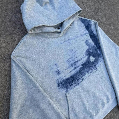 Y2k American Gray Gothic Retro pattern Printed Pullover Hoodie Men and Women Hip Hop Fashion Jogger Casual Oversized Sweatshirt