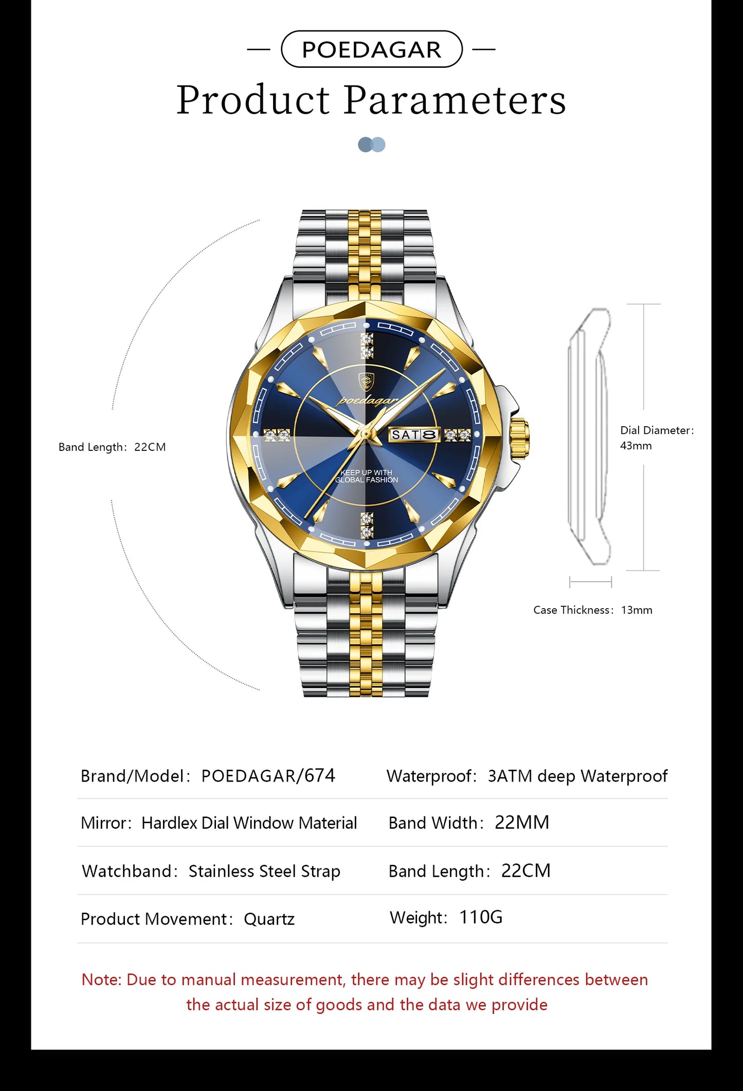 POEDAGAR Luxury Fashion Man Clock Top Business Waterproof Luminous Date Week Men's Watches Quartz Stainless Steel Men Wristwatch