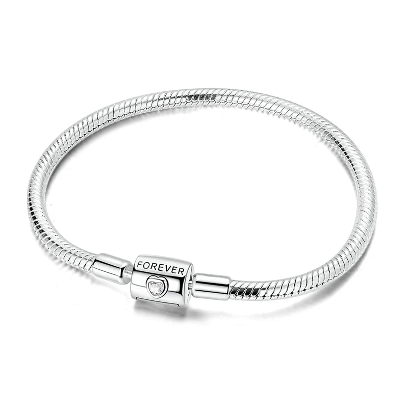 925 Sterling Silver Bracelets 17-20CM Original Golden Sparkling Heart Shaped Bracelet Fit DIY Charms Beads Fashion Women Jewelry