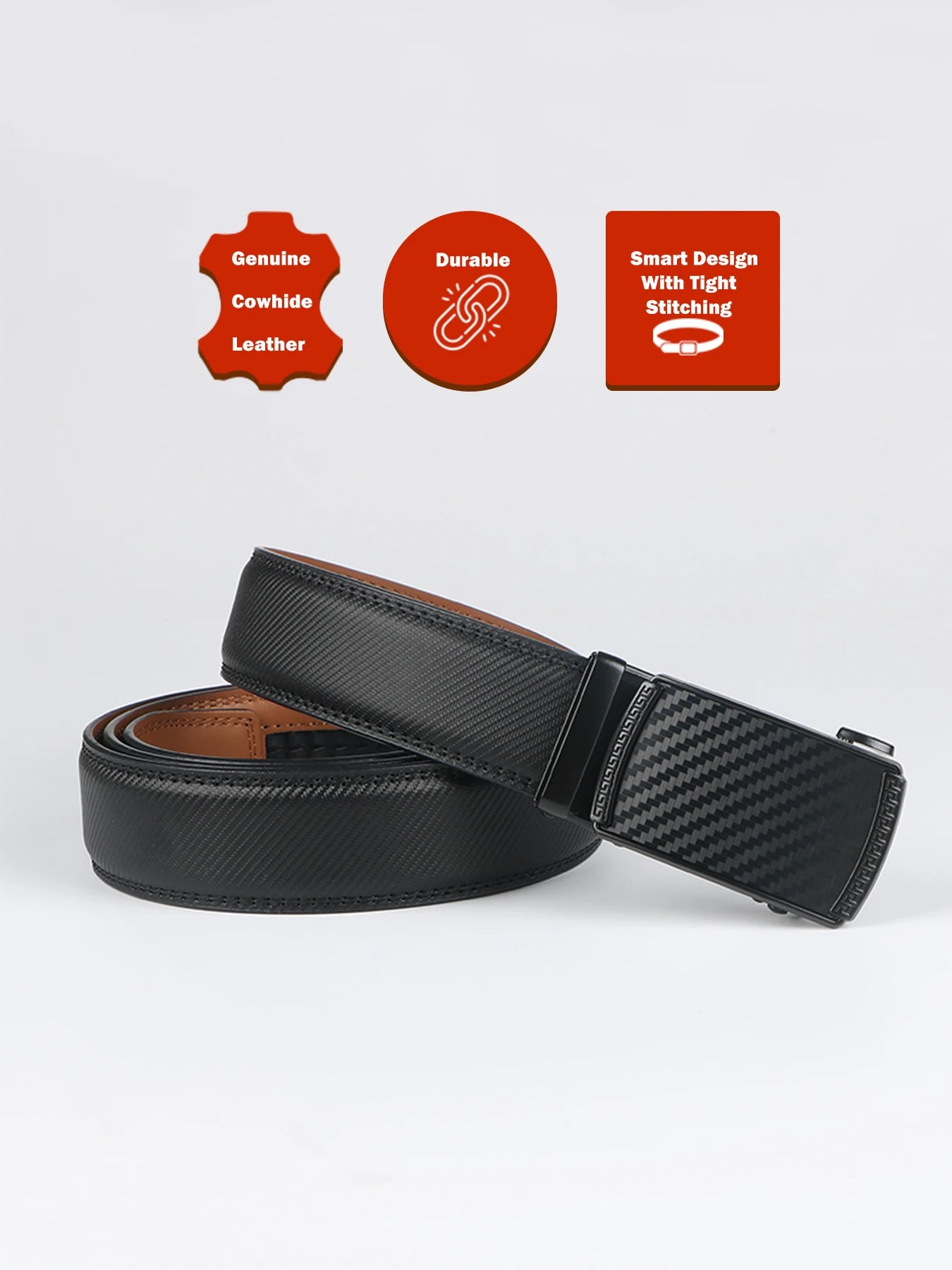Genuine Leather Men's Ratchet Dress Belts | Adjustable Automatic Alloy Buckle - Business Style - Ideal Gift for Father's
