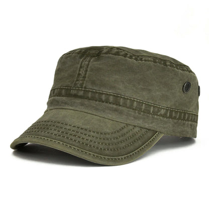 VOBOOM Denim Army Cap Men Washed Cotton Bucket Hat Spring Fall Headpiece Flat Top Adjustable Peaked Visor Hats Trucker Hats