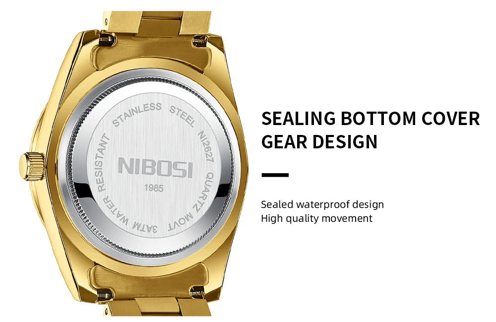 NIBOSI Mens Watches Top Brand Luxury Gold Diamonds Classic Watch Men Auto Week Date Watch Waterproof Stainless Steel Wristwatch