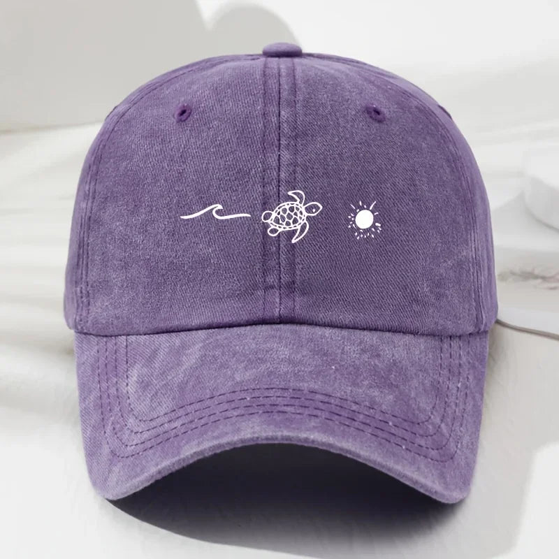Turtle pattern printed baseball cap for daily casual style, men's and women's fashionable beach outdoor anti roll duckbill cap
