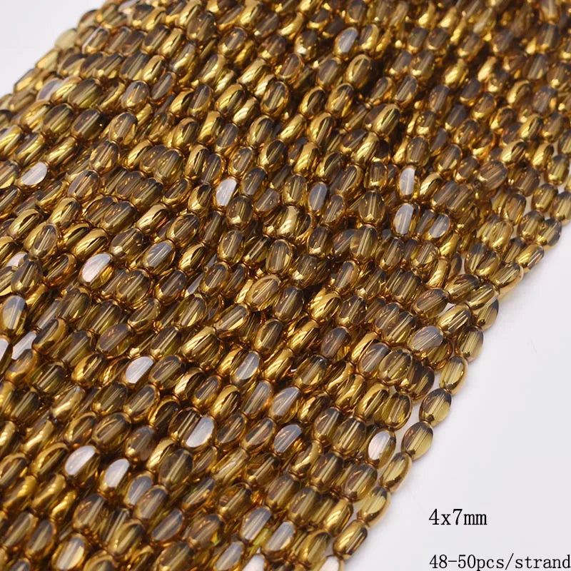 4x7mm 50pcs/lot Briolette Oval Glass Beads Plating Gold Color Crystal Glass Loose Spacer Beads For Beads for Jewelry Making DIY