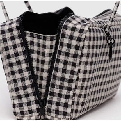 Simple Large-capacity Square Shoulder Bag Fashion Plaid Nylon Handbag Durable Canvas Material Travel Bag Daily Use Storage Bag