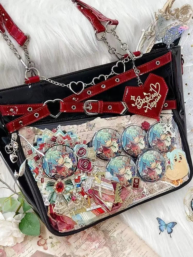 New Original Spicy Girl Cool Ita Bag Large Capacity Transparent Pain Layer Crossbody Bag Love Chain Ulzzang Shoulder Bag